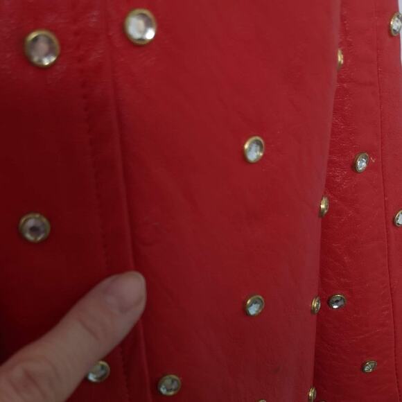 L.A. Roxx Vintage Red Leather Mini Dress Studded Rhinestone 80's RARE Size L - Picture 10 of 12